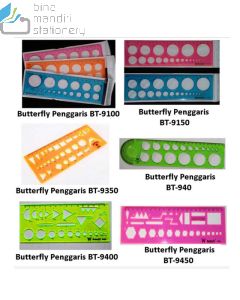 Contoh Butterfly Penggaris BT-935 Template mal cetakan bulat kotak segitiga merek Butterfly